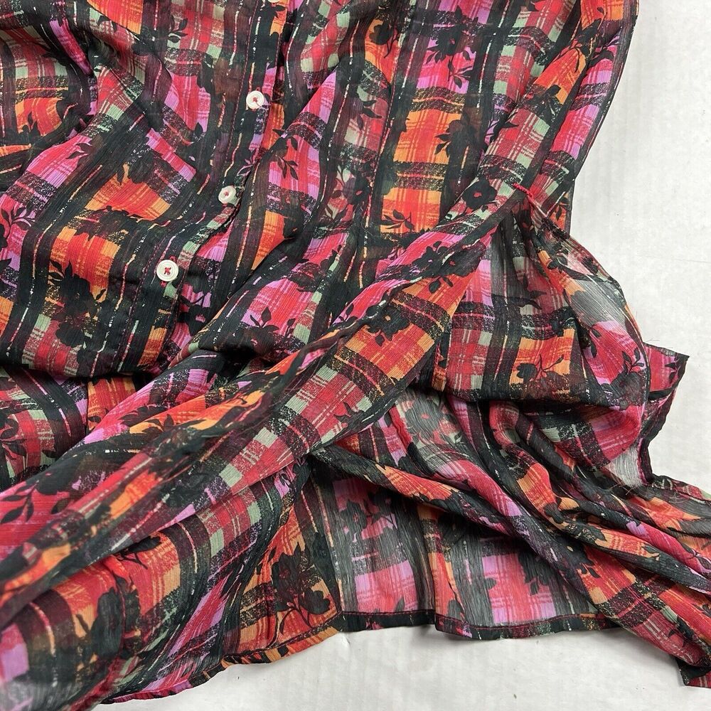 Free People Jerra Maxi Shirt Dress Plaid Punk Button Down Sheer Waist Tie MEDIUM - Picture 6 of 14